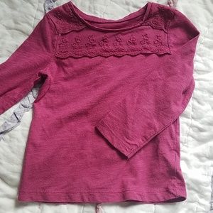 Raspberry color lace collar long sleeve shirt